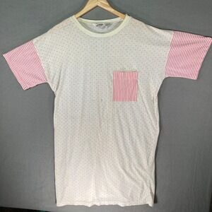 Color Code Sleepwear Women One Size White Pink‎ Polka Dot Stripe 90s  Nightgown